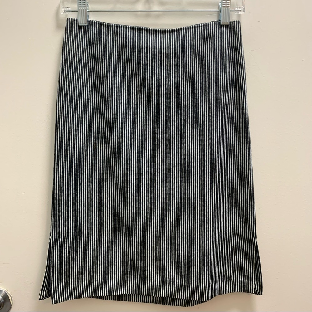Club Monaco Side Slits Stripes Navy Pencil skirt